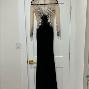 Jovani Black and Silver Long Sleeve Dress